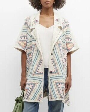 Johnny Was Biya Zendaya Embroidery Notched Collar Kimono Cardigan Boho $560 sz L